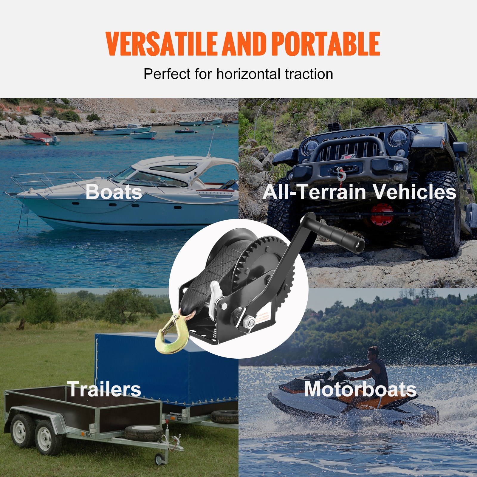 Manual Hand Winch With Polyester Strap For Boat And Atv Trailers_voghion.com